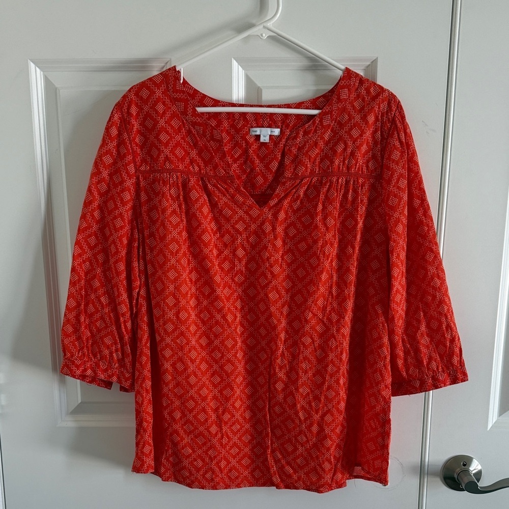 GAP 100% Cotton Orange Patterned Top Size XL
